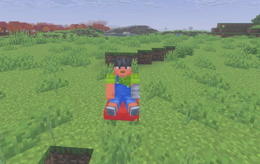 マイクラで置いたクッションに座っているところ