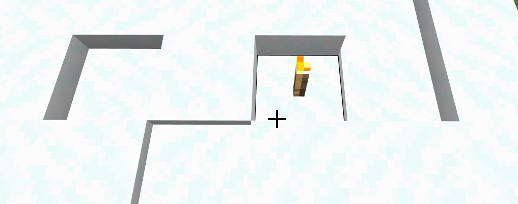 マイクラのたいまつのまわりで雪が溶けた様子