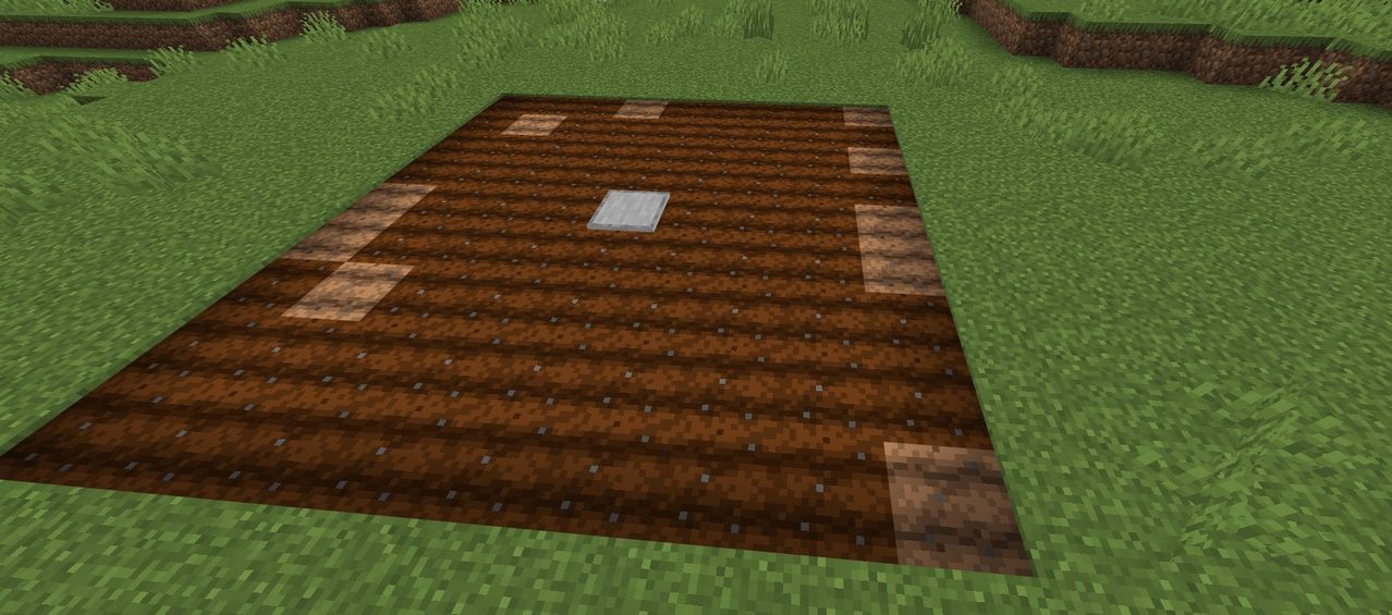 マイクラの畑の水源にハーフブロックでふたをした様子